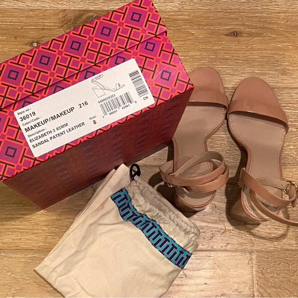 Tory Burch Elizabeth 2 Patent Ankle-Wrap City Sandal 8 Like New - Picture 6 of 10